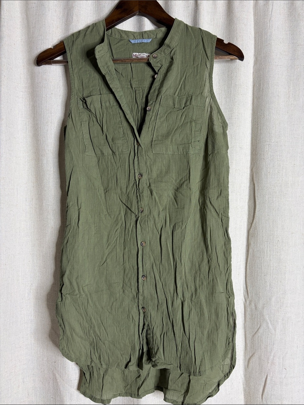 Merona Olive Green Sleeveless Tunic with Button Detail
